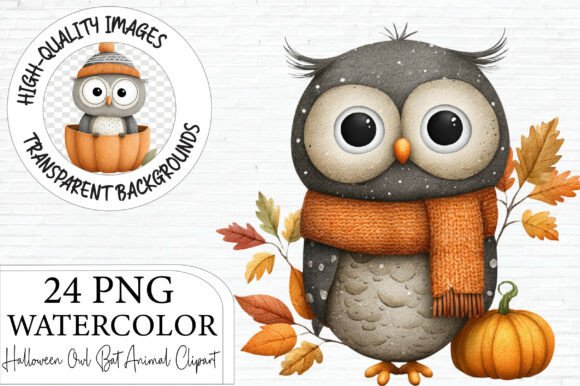 Download Halloween Owl &amp; Bat Clipart Bundle PNG - Art Collection
