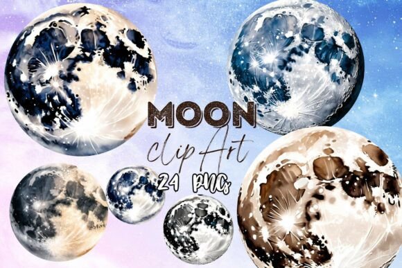 Download Watercolor Full Moon Clip Art Set - Moon Collection