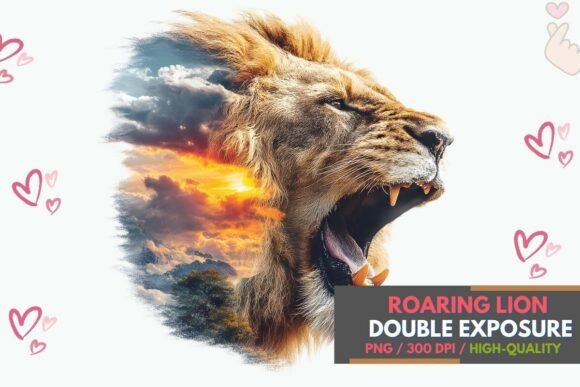 Download Roaring Lion Double Exposure Sunset Art - Art Collection