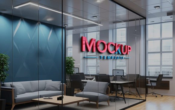 Download Realistic Office Glass Wall Logo Mockup - Office Collection