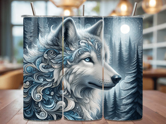 Download Blue Arctic Wolf Head Night Moon Tumbler - Moon Collection