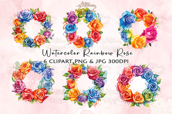Download Watercolor Rainbow Rose Frame Clipart - Art Collection