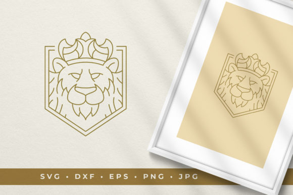 Download Lion's Head with Crown Logo Line Art - Art Collection