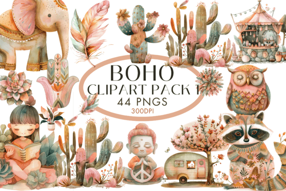 Download Watercolour Boho Clipart 44pngs - Art Collection