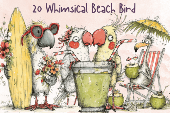 Download Whimsical Quirky Beach Birds Clipart - Art Collection