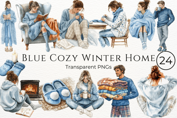 Download Blue Cozy Home Winter Watercolor Clipart - Art Collection