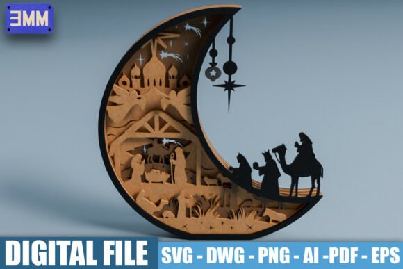 Download 3D Crescent Moon Nativity Laser Cut File - Moon Collection