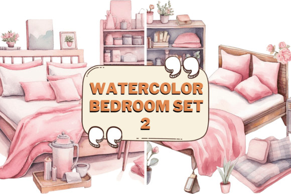 Download Watercolor Bedroom Furniture Clipart 02 - Art Collection