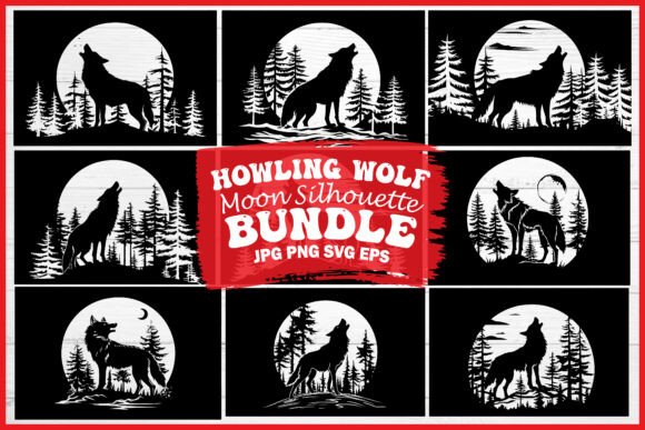 Download Howling Wolf Moon Silhouette Bundle - Moon Collection