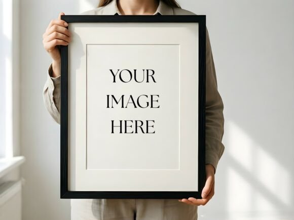 Download Black Frame Mockup - Woman Holding Art - Art Collection