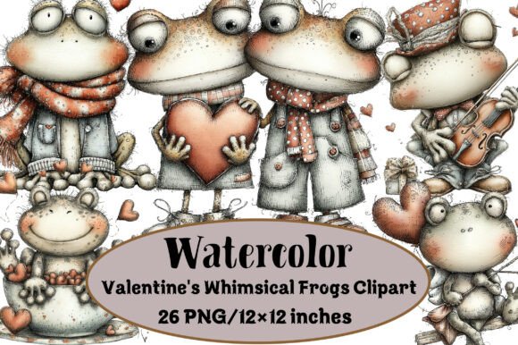Download Valentine's Whimsical Frogs Clipart - Art Collection
