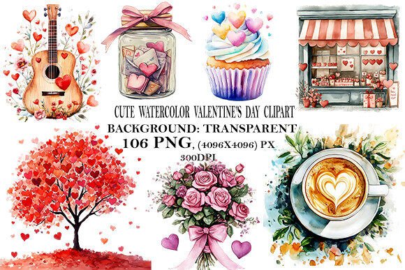 Download Cute Watercolor Valentine's Day Clipart - Art Collection