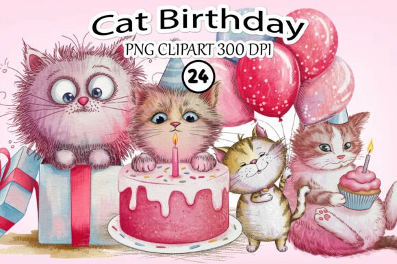 Download Whimsical Cat Birthday Clipart - Art Collection