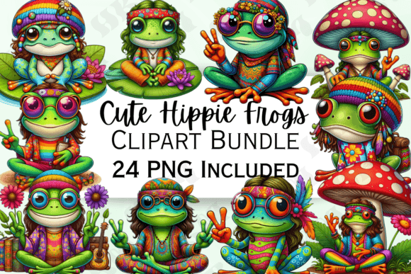 Download Cute Hippie Frogs Clipart - Art Collection