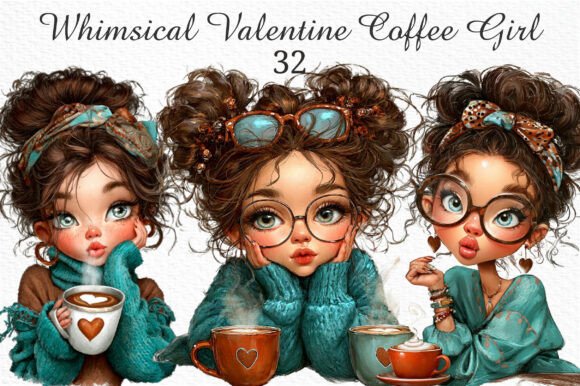 Download Whimsical Valentine Coffee Girl Clipart - Art Collection