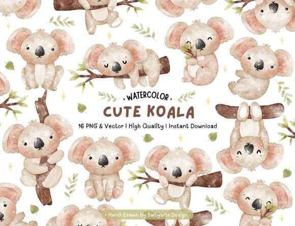 Download Watercolor Koala Boho Clipart Set - Art Collection