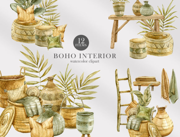 Download Watercolor Boho Interior Decor Clipart - Art Collection