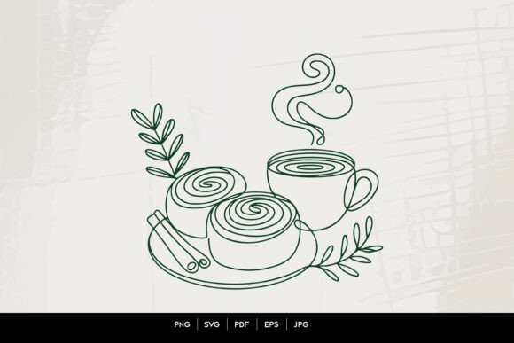 Download Coffee and Cinnamon Rolls Line Art Vecto - Art Collection