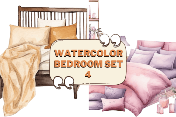 Download Watercolor Bedroom Furniture Clipart 04 - Art Collection
