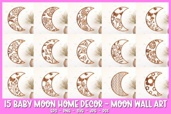 Download 15 Moon Wall Art SVG, Baby Room Decor - Moon Collection