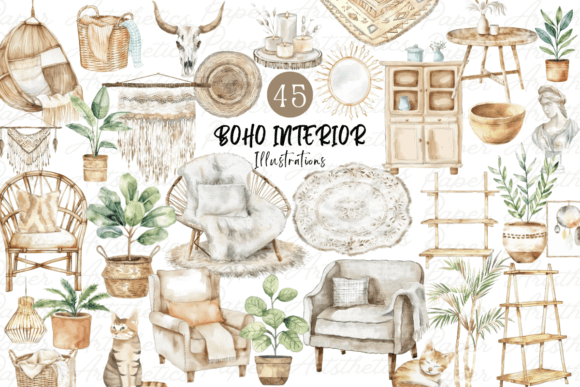 Download Watercolor Boho Interior Decor Clipart - Art Collection