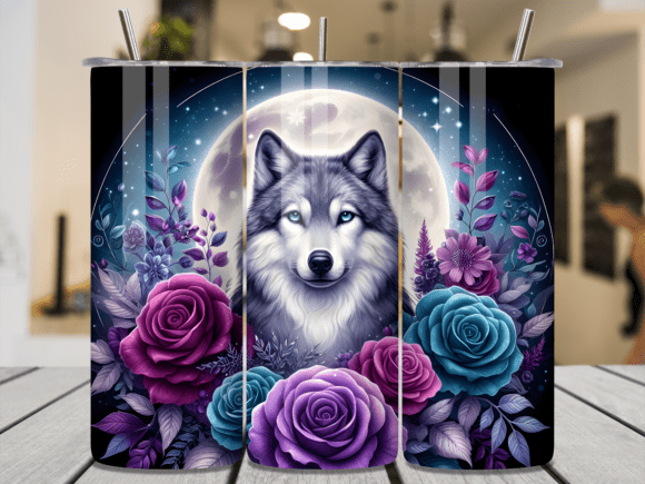 Download Majestic Wolf Full Moon Rose Tumbler - Moon Collection