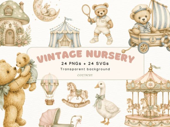 Download Vintage Nursery Watercolor Cliparts - Art Collection