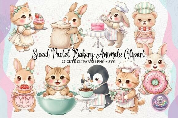 Download Sweet Pastel Bakery Animals Clipart - Art Collection